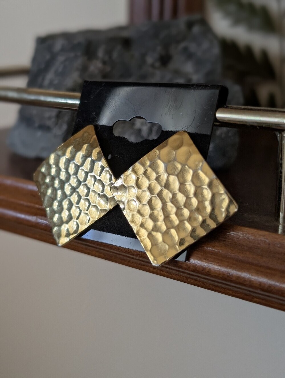 Vintage Hammered Gold Diamond Statement Stud Earrings